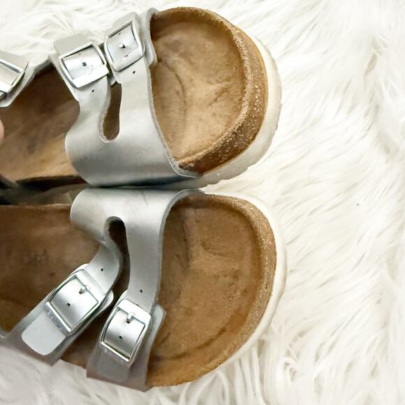 BETULA x BIRKENSTOCK | Leo Soft Sandals Metallic Metal Silver White | Size 40